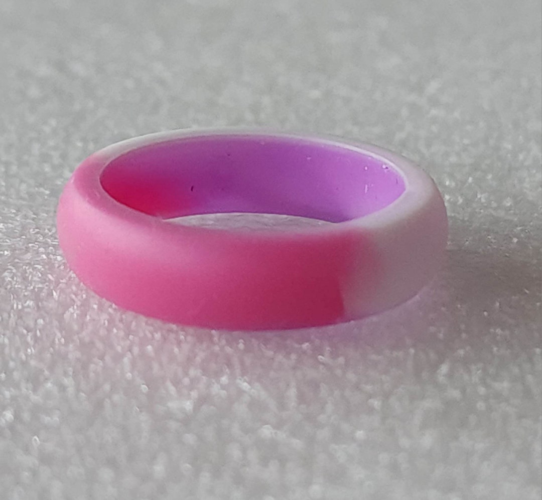 Tri Color Pink Purple White Mixed Colors Silicone Wedding Ring Size 9 ...