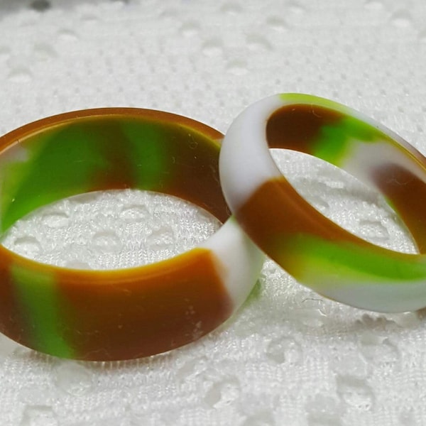 White Caramel Green Camo Silicone Wedding Ring Sizes 5, 6, 7, 8, 9, 10, 11, 12, 13, 14