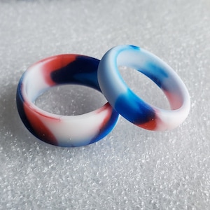 Blue Red White Swirl Silicone Wedding Ring