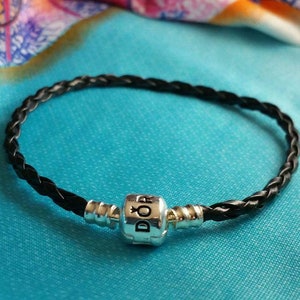 Black European Charm Bracelet 3mm Leather Braid Sizes 4 - 9