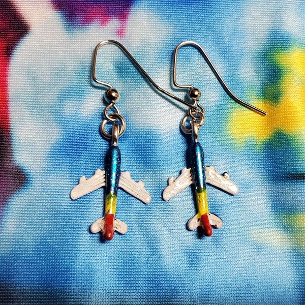 Airplane Charm Earrings Southwest Colors Blue Red Yellow Airlines