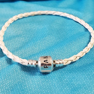 Ivory Cream Color European Charm Bracelet 3mm Leather Braid Sizes 4 - 9