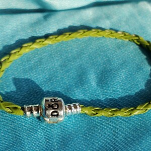 Green European Charm Bracelet 3mm Leather Braid Sizes 4 - 9