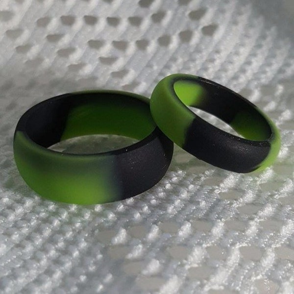 Green Tea & Black Silicone Wedding Ring Sizes 6, 7, 8, 9, 10, 11, 12, 13