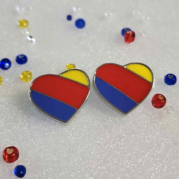 Blue Red Yellow Heart Stud Earrings 00