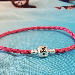 Fuchsia Magenta Color European Charm Bracelet 3mm Leather Braid Sizes 4 - 9