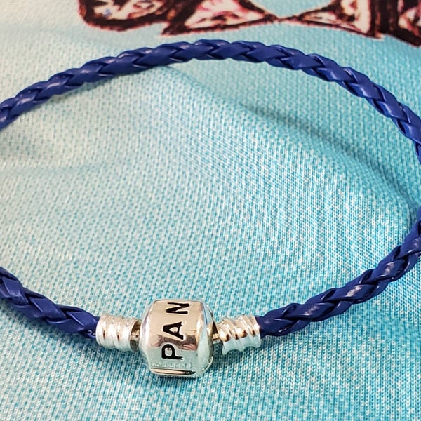 Blue Color European Charm Bracelet 3mm Leather Braid Sizes 4 - 9