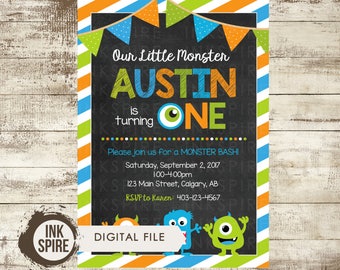 Monster Birthday Invitation, Monster Invitation, Monster Birthday Party, Monster 1st Birthday, Little Monster, Printable, DIGITAL FILE