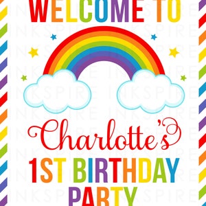 Rainbow Welcome Sign Printable DIGITAL FILE Personalized Rainbow Birthday Party Door Sign Change Child's Name & Age image 5