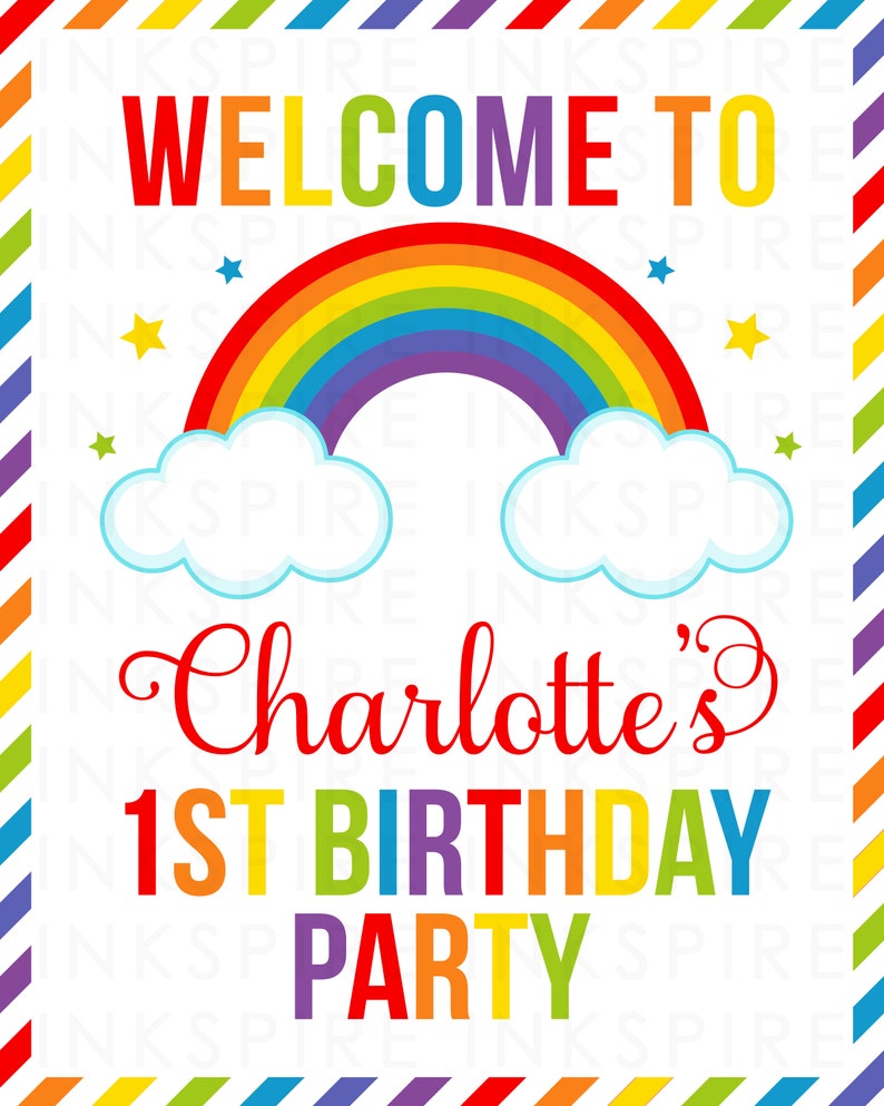 Rainbow Welcome Sign Printable DIGITAL FILE Personalized Rainbow Birthday Party Door Sign Change Child's Name & Age image 5