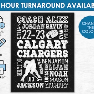 Hockey Coach Gift - Printable DIGITAL FILE - Personalized Gift from Hockey Team - End of Season Thank You Coach Gift - Change Colors!