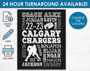 Hockey Coach Gift - Printable DIGITAL FILE - Personalized Gift from Hockey Team - End of Season Thank You Coach Gift - Change Colors!