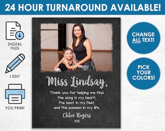 Dance Teacher Gift - Printable DIGITAL FILE - Personalized Ballet Teacher Instructor Print - Dance Teacher Appreciation - Change the Colors!