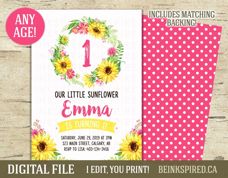 Sunflower Birthday Invitation Printable DIGITAL FILE Sunflowers Birthday Party Invite Any Age Photo Version Available