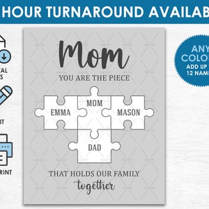 Mom Puzzle Piece Sign - Printable DIGITAL FILE - Personalized Birthday Gift for Mom - Family Puzzle Sign - Any Colors! Up to 12 Names!