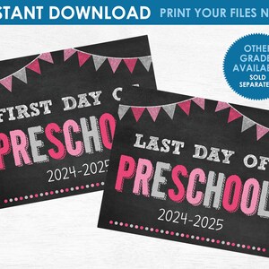 Segni stampabili del primo e dell'ultimo giorno di scuola materna - DOWNLOAD IMMEDIATO - Ritorno a scuola stampabili alla lavagna - Altri gradi disponibili!