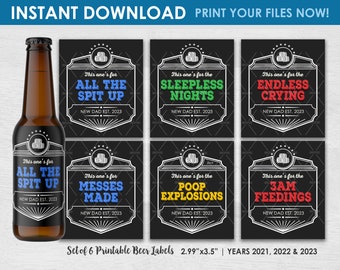 New Dad Beer Labels - INSTANT DOWNLOAD - Printable Funny Father's Day Beer Label - First Time Dad Gift from Baby - Years 2024, 2023 & 2022