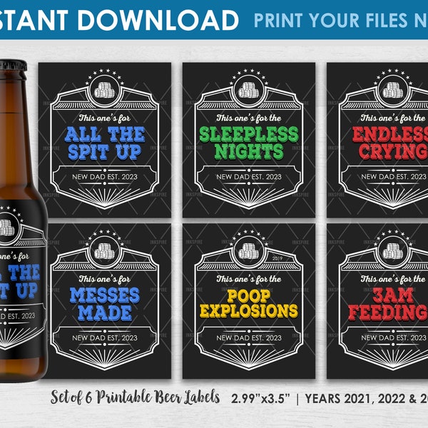 New Dad Beer Labels - INSTANT DOWNLOAD - Printable Funny Father's Day Beer Label - First Time Dad Gift from Baby - Years 2024, 2023 & 2022