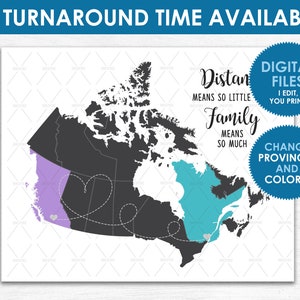 Cadeau longue distance - FICHIER NUMÉRIQUE imprimable - Cadeau de déménagement personnalisé - Impression de carte longue distance - Changer les provinces et les couleurs !