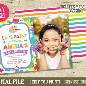 Verf verjaardagsuitnodiging - Afdrukbaar DIGITAAL BESTAND - Meisjes Paint Splatter Party Invite - Elke leeftijd! Andere kleuren beschikbaar!