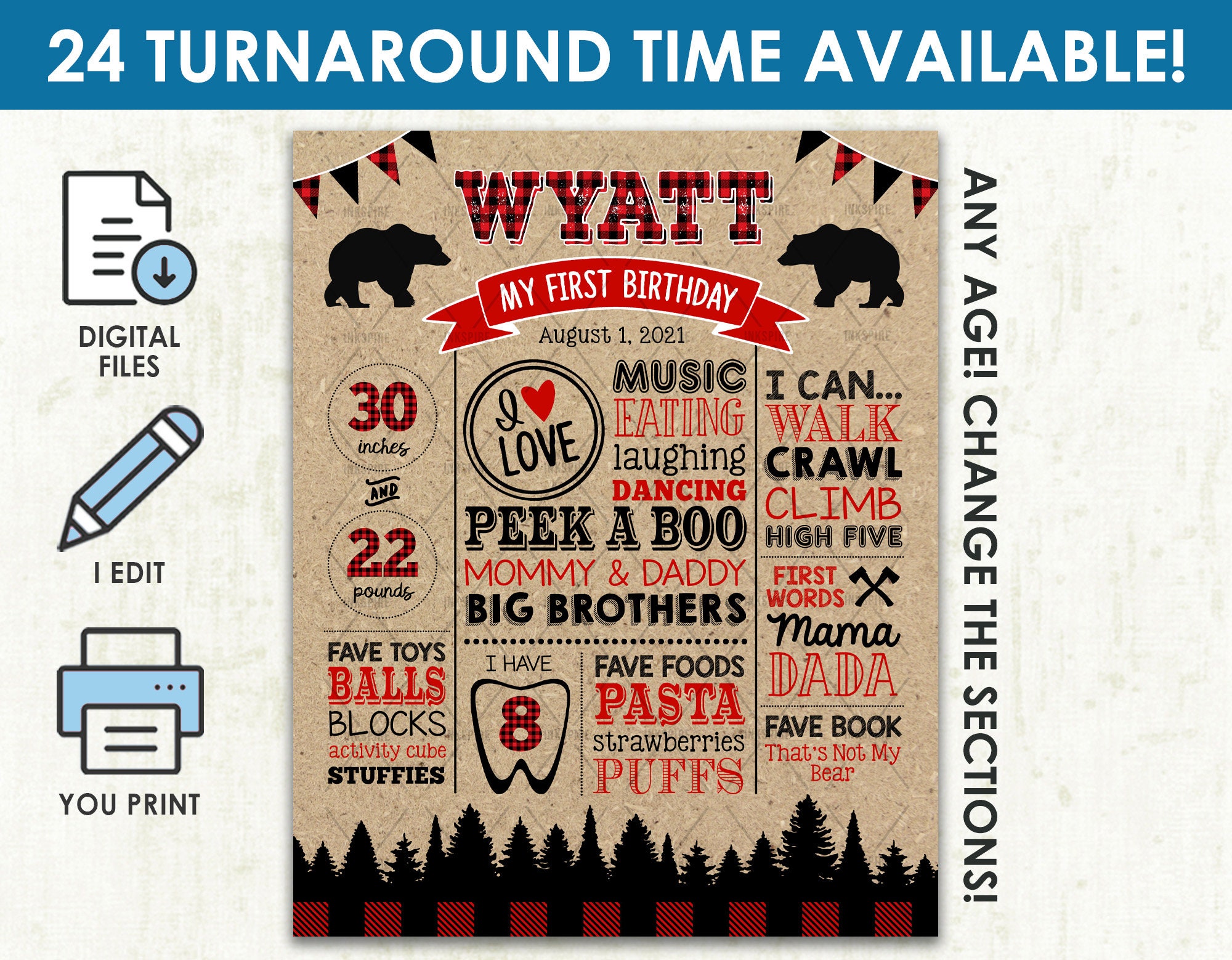 Lumberjack Birthday Chalkboard Printable DIGITAL FILE Etsy Canada