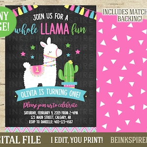 Lama verjaardagsuitnodiging - Afdrukbaar DIGITAAL BESTAND - Hele Llama Fun First Birthday Party Invite - Elke leeftijd! Fotoversie beschikbaar!
