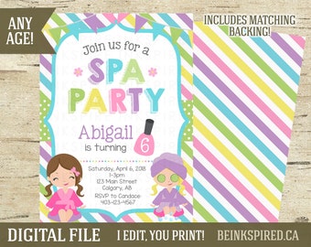 Spa Invitation, Spa Party, Spa Birthday, Spa Party Invite Invitation, Slumber Party Sleepover Invite Invitation, Makeup, DIGITAL FILE, ABI