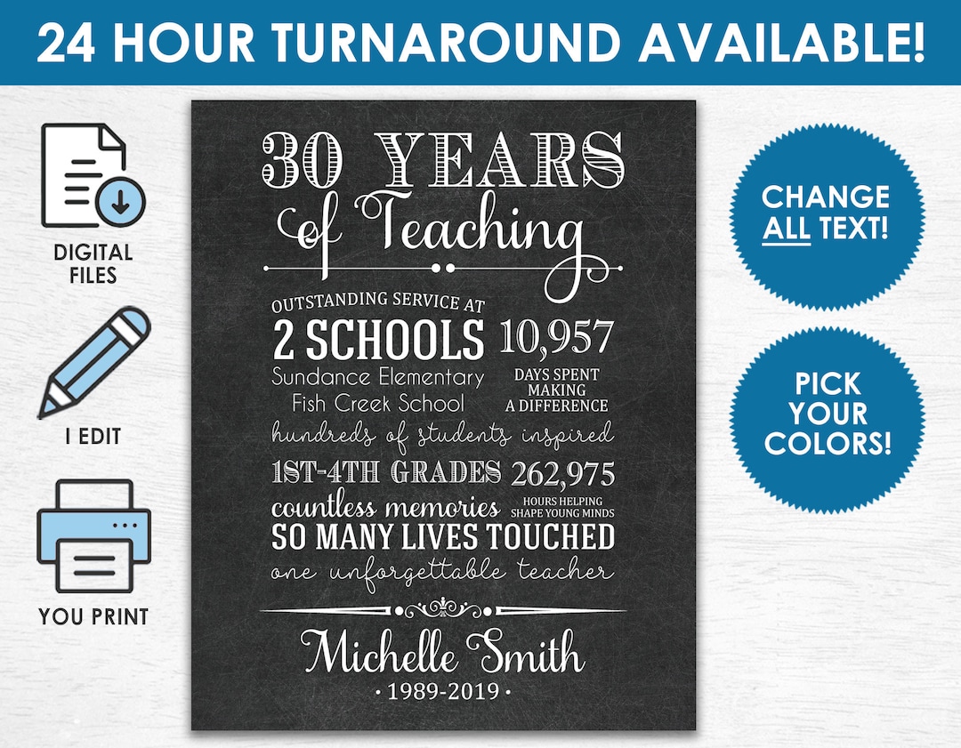 Teacher Retirement Gift - Printable DIGITAL FILE - Personalized Print for Retiring Teacher From ...