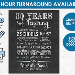 Teacher Retirement Gift - Printable DIGITAL FILE - Personalized Print for Retiring Teacher from Staff - Change all Text! Any Colors!