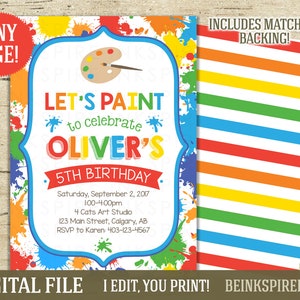 Convite de festa de pintura para meninos - para imprimir ARQUIVO DIGITAL - Convite de aniversário com respingos de pintura para meninas - qualquer idade! Outras cores disponíveis!