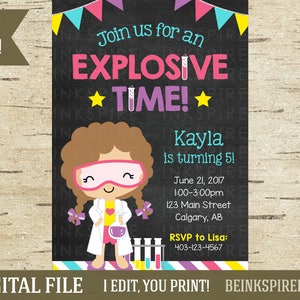 Girl Science Birthday Invitation, Science Party, Science Invite, Mad Scientist Birthday Invitation, Chemistry Birthday, KAYLA, DIGITAL FILE