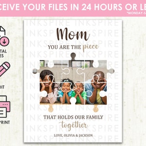 Mom Puzzle Piece Sign - Printable DIGITAL FILE - Personalized Photo Gift from Child Children - Custom Mother&#39;s Day Gift