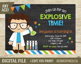 Boy Science Birthday Invitation, Science Party, Science Invite, Mad Scientist Birthday Invitation, Chemistry Birthday, BEN, DIGITAL FILE