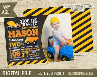 Construction Birthday Invitation, Construction Party, Construction Invite, Dump Truck, Under Construction, Printable, Any Age, DIGITAL FILE