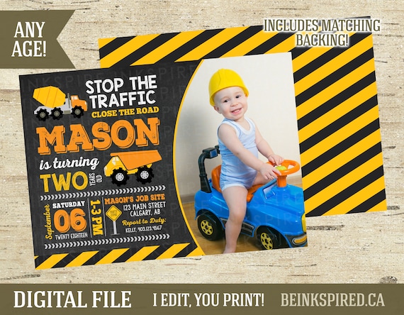 Construction Birthday Invitation, Construction Party, Construction Invite, Dump Truck, Under Construction, Printable, Any Age, DIGITAL FILE