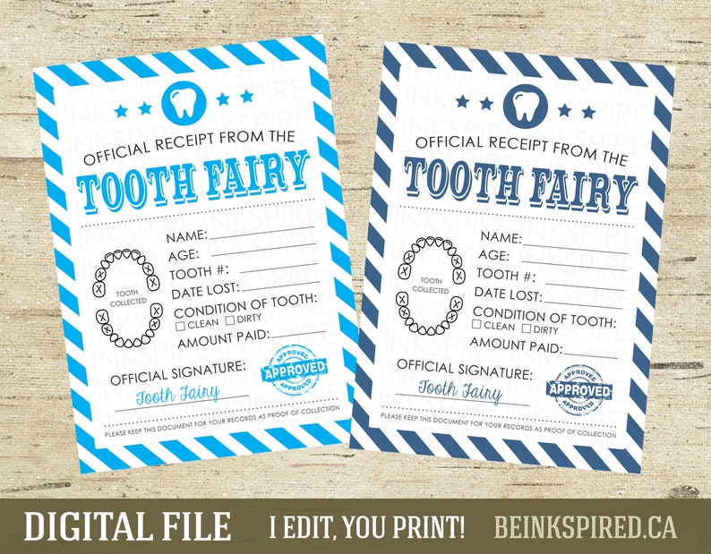 Tooth Fairy Receipt for Boys INSTANT DOWNLOAD Printable | Etsy