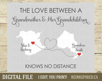 Long Distance Grandparent Gift, Grandparent Gift, Grandparent Print, Long Distance Family, Personalized Map, Canada & USA, DIGITAL FILE