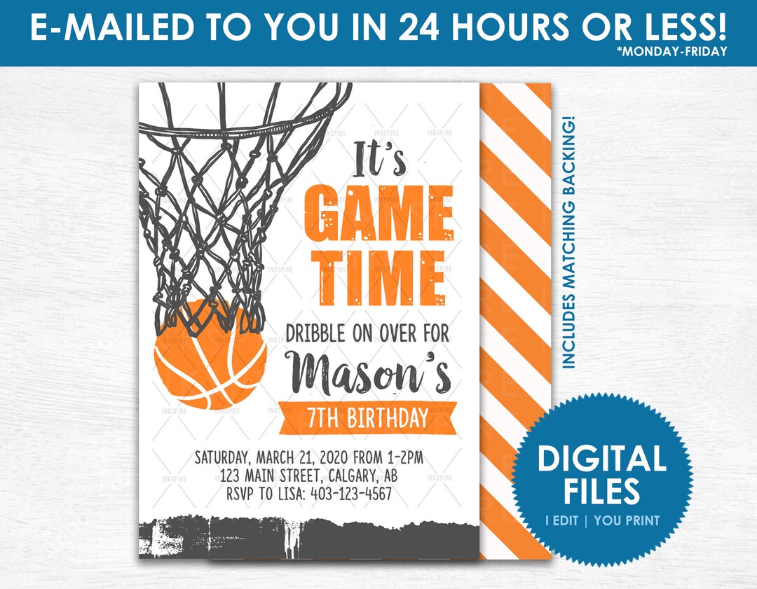 Basketball Birthday Invitation - Printable DIGITAL FILE - Basketball ...