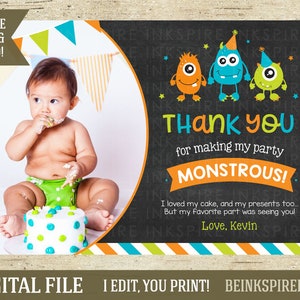 Personalized Monster Birthday Party Thank You Card Tag Invitation, Monster Party, Monster Bash Birthday, Printable, KEVIN, DIGITAL FILE