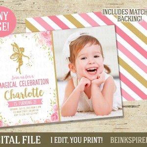 Invito di compleanno fata floreale dell'acquerello - FILE DIGITALE - Invito festa primo compleanno fata ragazze - Qualsiasi età! Altri colori disponibili!
