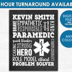 Personalized Paramedic Gift - Printable DIGITAL FILE - First Responder EMT Emergency Medical Technician Graduation Gift Print - Any Colors!