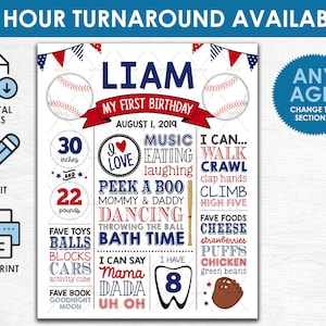 Pizarra de cumpleaños de béisbol - ARCHIVO DIGITAL imprimible - Cartel de hito de pizarra de cumpleaños de béisbol - ¡Cualquier edad! ¡Cambia las Secciones!