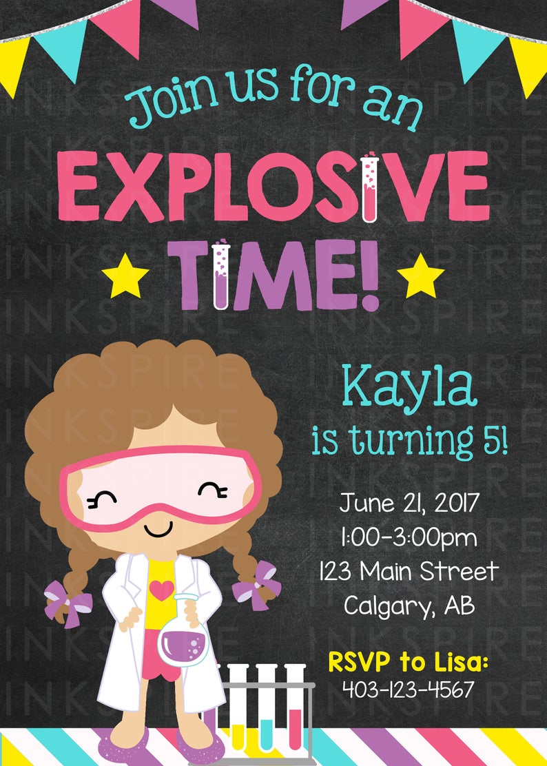 Girl Science Birthday Invitation Science Party Science Etsy