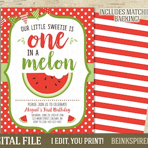 Uno rosso in un invito di melone - FILE DIGITALE - Invito festa di compleanno di anguria stampabile - Altri colori disponibili!