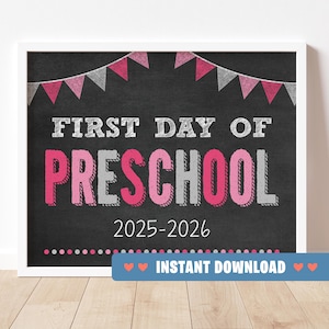 Teken eerste dag van de kleuterschool | Afdrukbare 10 x 8 inch poster eerste schooldag | Terug naar school fotorekwisiet | DIRECT DOWNLOAD digitaal bestand