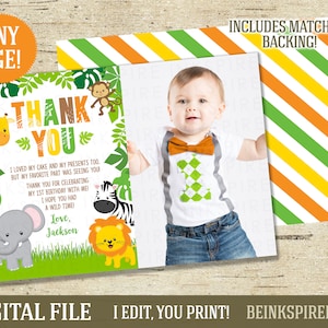 Jungle Bedankkaart - DIGITAAL BESTAND - Gepersonaliseerde Safari Birthday Party Bedankt - Elke leeftijd! Wijzig het bericht! Fotoversie beschikbaar!