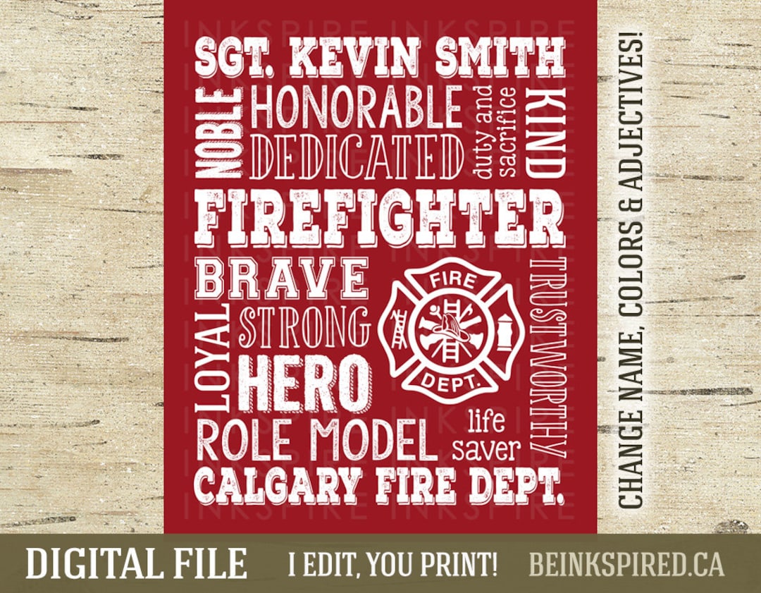 Personalized Firefighter Gift - Printable DIGITAL FILE - Fireman ...