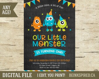 Monster Birthday Party, Monster 1st Birthday, Monster Birthday Invitation, Monster Invitation, Invite, Little Monster, KEVIN, DIGITAL FILE