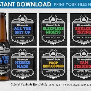 New Dad Beer Labels - INSTANT DOWNLOAD - Printable Funny Father&#39;s Day Beer Label - First Time Dad Gift from Baby - Years 2025, 2024 & 2023