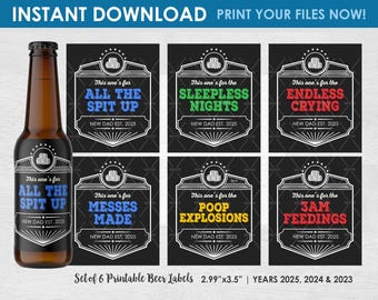 New Dad Beer Labels - INSTANT DOWNLOAD - Printable Funny Father's Day Beer Label - First Time Dad Gift from Baby - Years 2026, 2025 & 2024